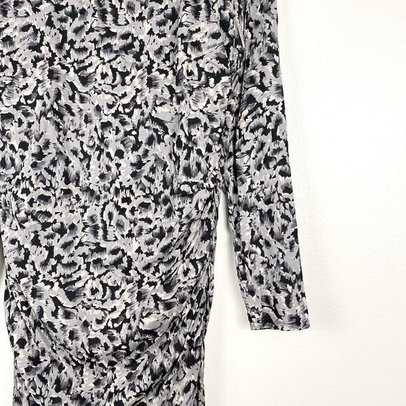 L.K. Bennett Size 12 US 16 UK Gray Animal Print Long Sleeve Ruched Sheath Dress - Picture 2 of 6